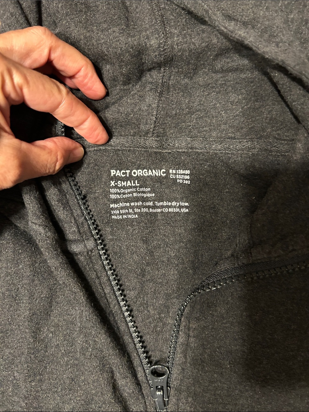 Pact Women’s Charcoal Gray Zip-Up Hoodie - Picture 5 of 9